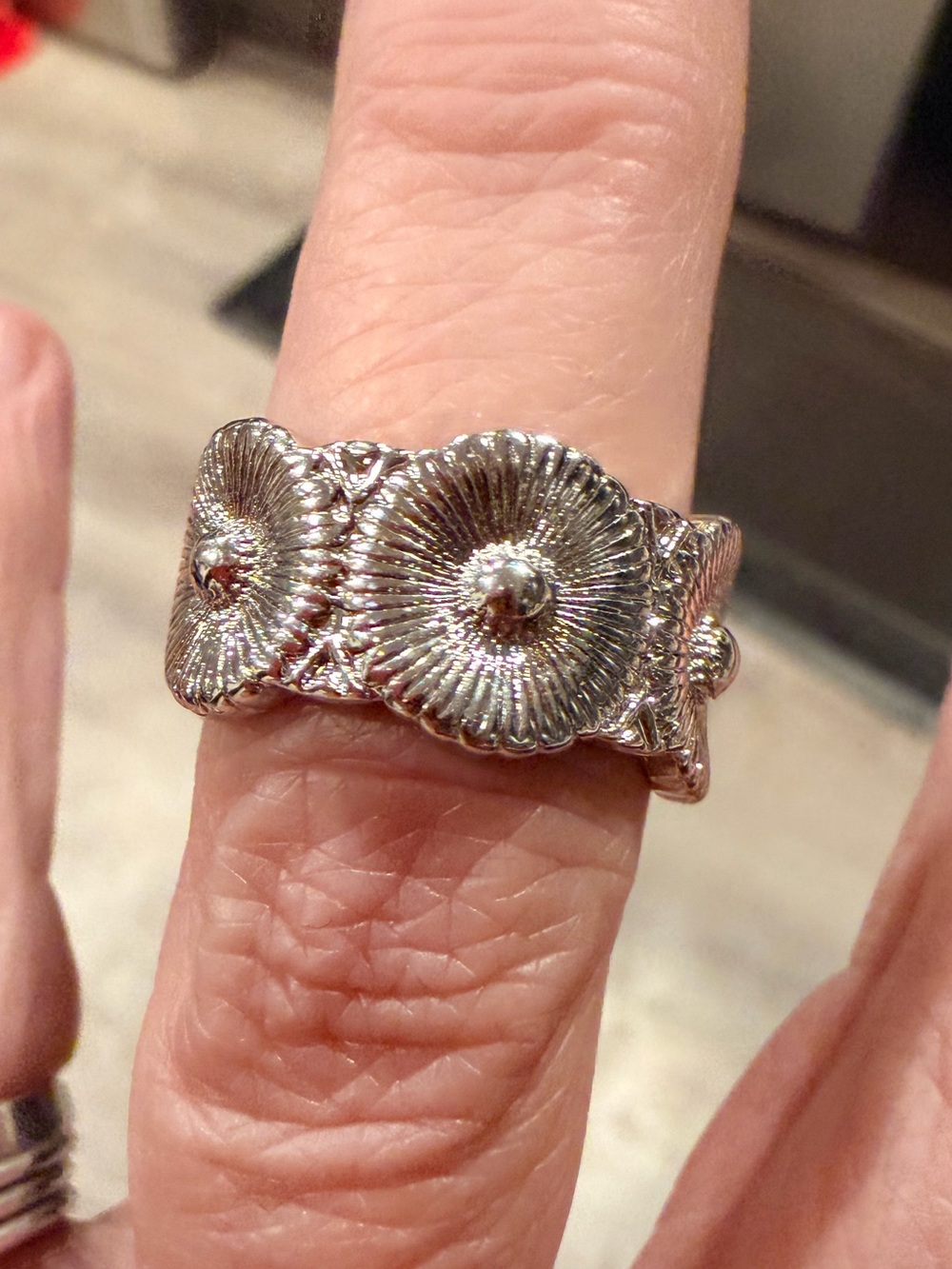 Silver Floral Medallion Band adjustable Ring